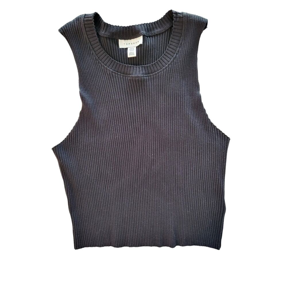 Topshop Womans Black Ribbed Crop Top Sz 12 1060